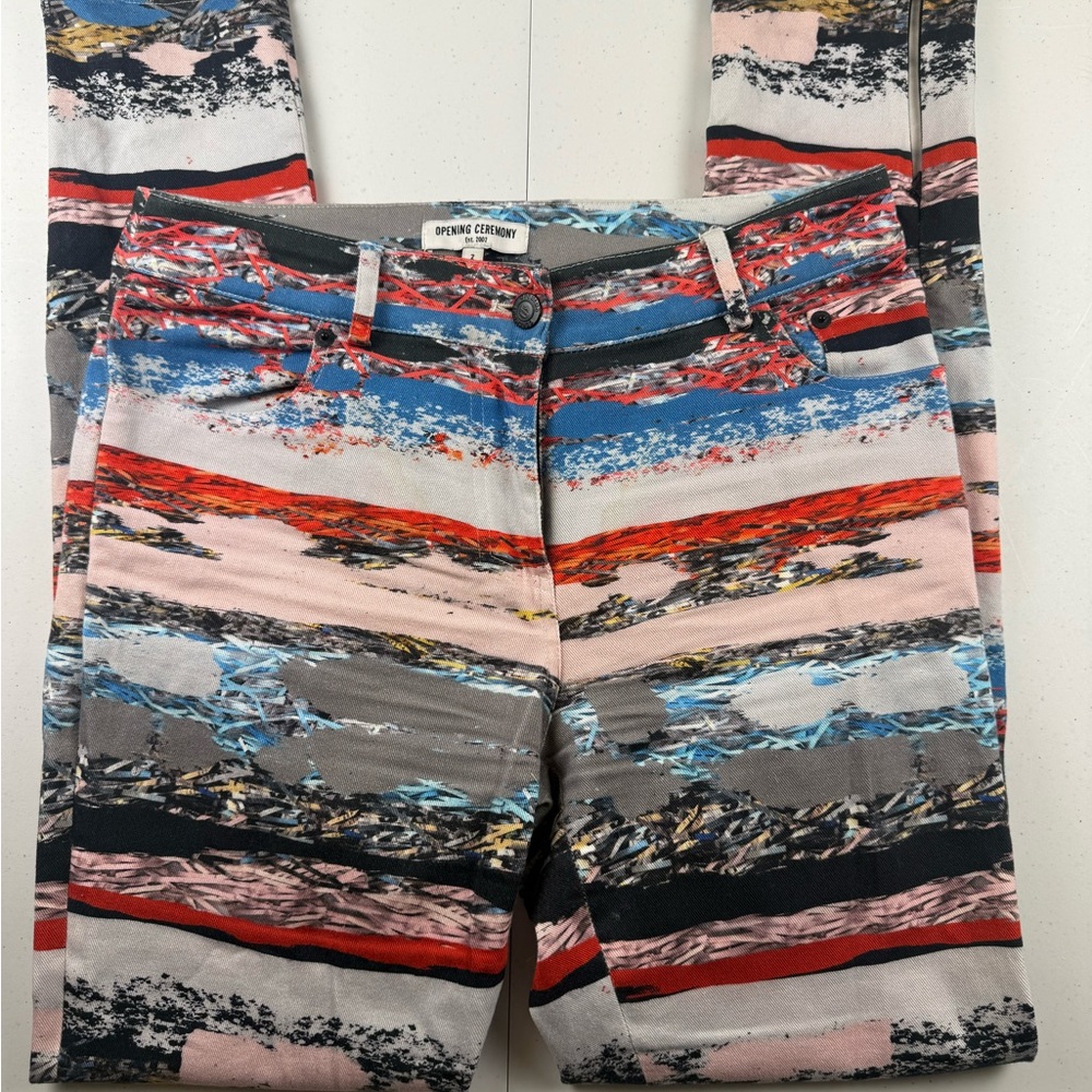 Opening Ceremony Blue and Gray Abstract Stripe Jeans